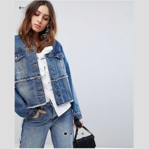 Current Air Collarless Denim Jacket with Piercing Detail